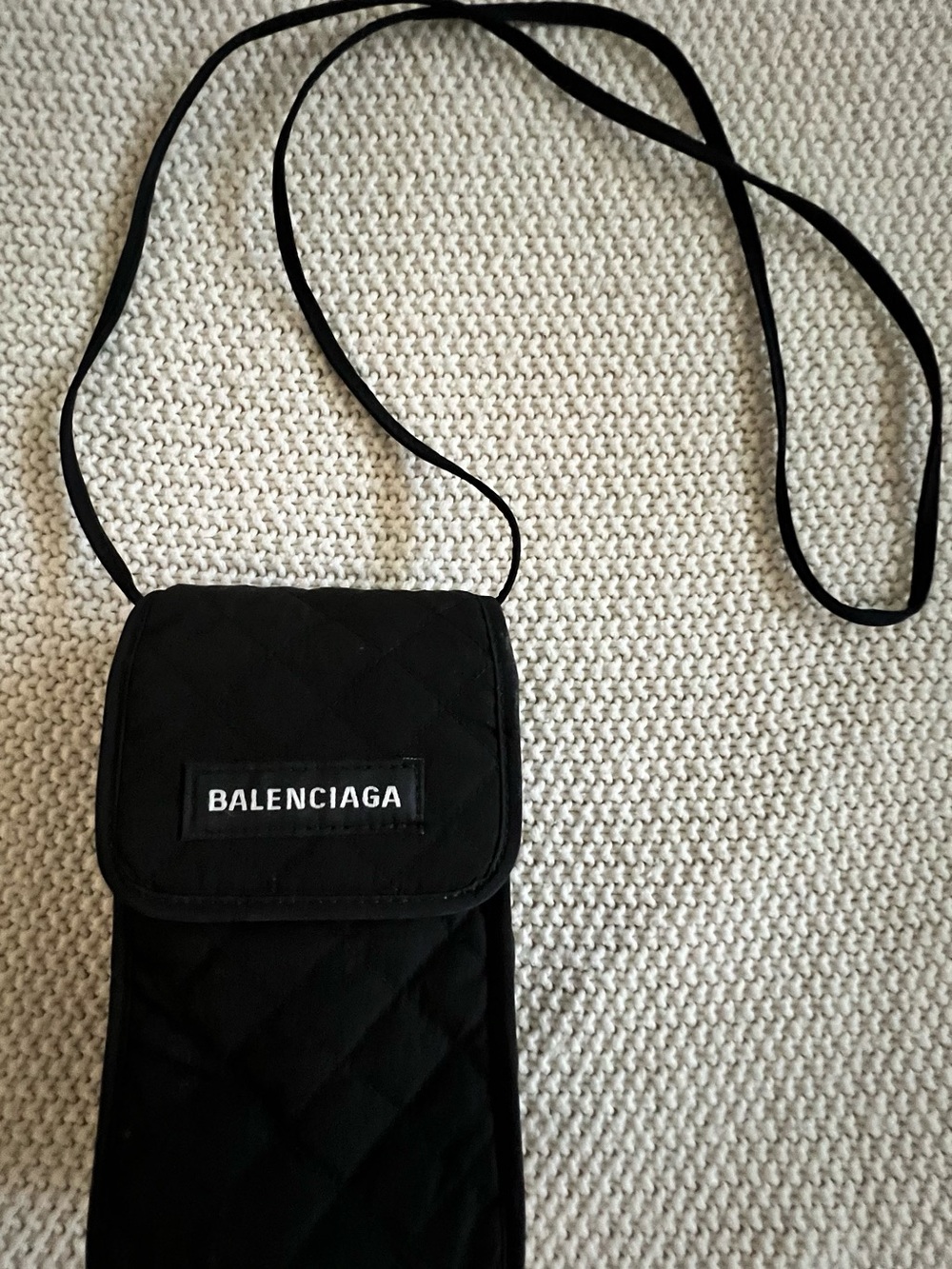 Balenciaga Black Quilted Crossbody Phone /sunglasses Pouch with Logo Patch